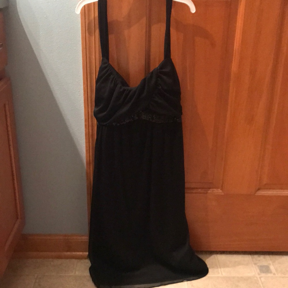 All black, thin strapped dress